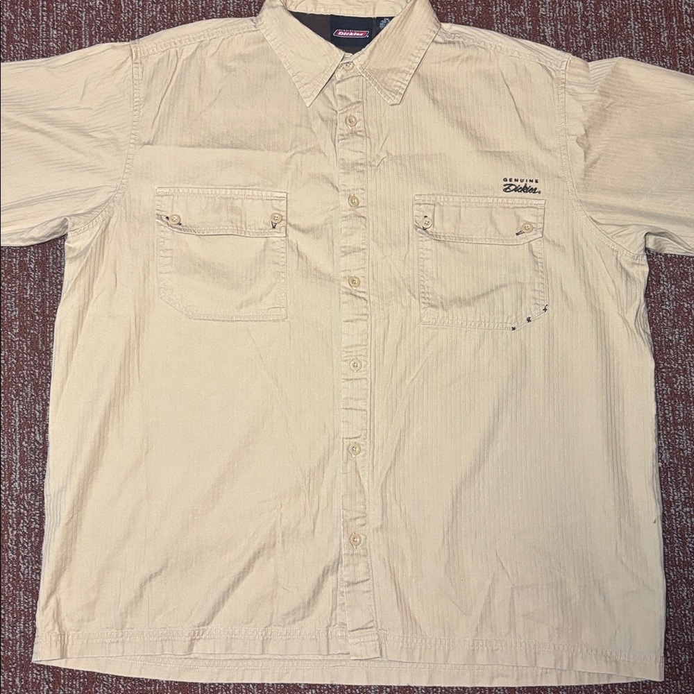 Dickies ribbed shorts sleeve button down work shirt Men's casual tan khaki beige